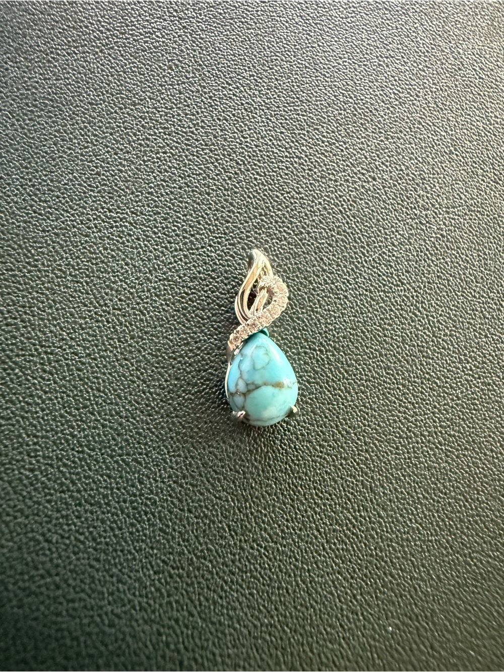 14kt White Gold + Diamonds Lab Grown + Natural Turquoise Pendant New Never Used